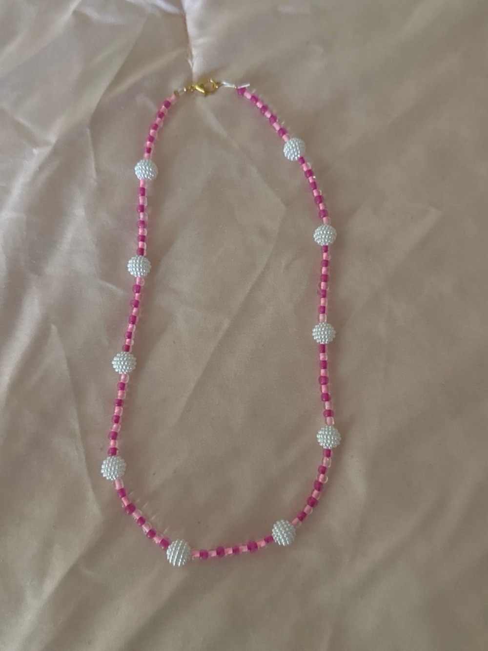 Pink Beaded Necklace with White Accent Spheres